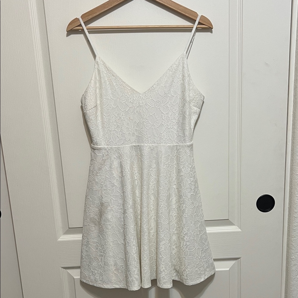 Lulu's Ivory Lace Spaghetti Strap Dress
